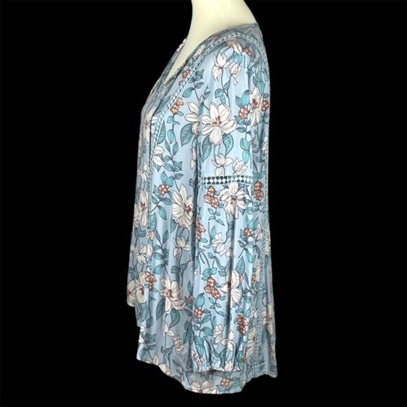 Cupio LS Tunic Top Sz L Blue Floral Fairy Festival Peasant Boho Gauzy Bloomcore - Picture 5 of 7